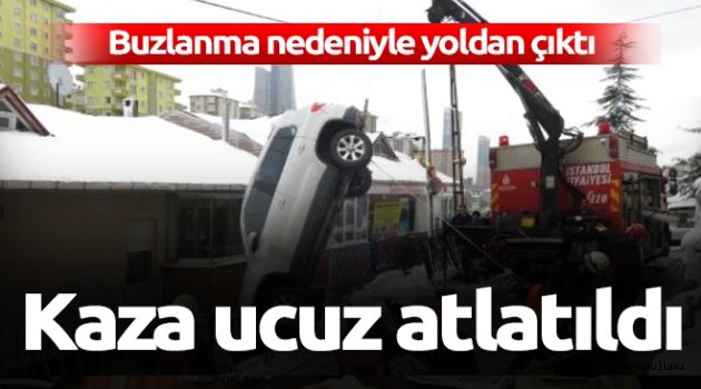 Buzlu yol kazası ucuz atlatıldı